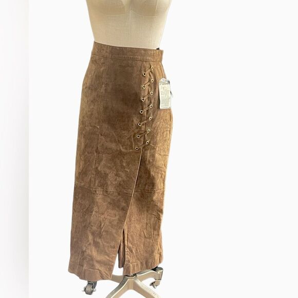 NWT Vintage Floor-Length Carmel Leather Skirt by Otello Pelle A Timeless Classic - Picture 1 of 3